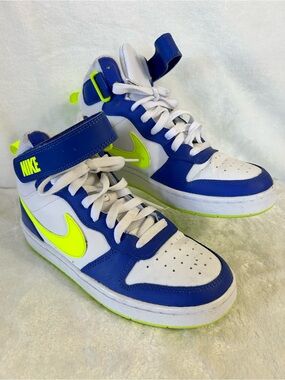 Nike Court Borough Mid 2 Kids Boys Sneakers Size 5 Blue Volt Athletic Leather